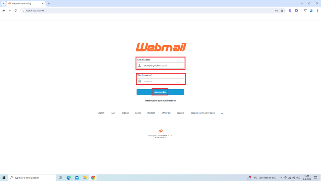 inloggen via webmail